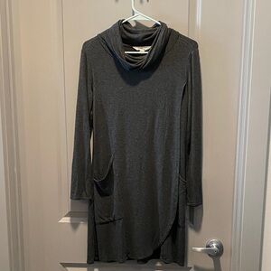 Magnolia Grace Gray Cowl Neck Tunic Dress M Cozy Soft Stretch Pockets